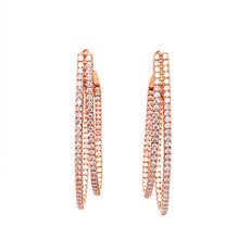 LARGE 2.28CT DIAMOND 18KT ROSE GOLD 3D DOUBLE HOOP INSIDE OUT HANGING EARRINGS