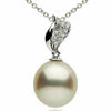 ESTATE .08CT DIAMOND & AAA SOUTH SEA PEARL 14KT WHITE GOLD LEAF FLOATING PENDANT