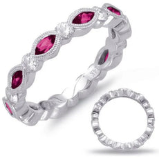 1.24CT DIAMOND & AAA RUBY 14KT WHITE GOLD 3D ROUND & MARQUISE ANNIVERSARY RING