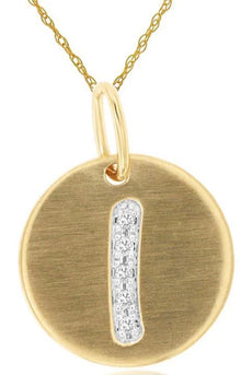 .03CT DIAMOND 14KT YELLOW GOLD LETTER I INITIAL MATTE & SHINY FLOATING PENDANT