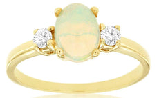 1.07CT DIAMOND & AAA OPAL 14KT YELLOW GOLD OVAL & ROUND PAST PRESENT FUTURE RING