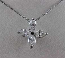 ANTIQUE 1.30CT DIAMOND 14K WHITE GOLD MARQUISE FLOWER PENDANT F VVS CHAIN #2034