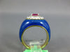 ESTATE .60CT DIAMOND & AAA RUBY & BLUE ENAMEL 18K YELLOW GOLD 3D FLOWER FUN RING