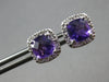1.08CT DIAMOND & AAA AMETHYST 14KT WHITE GOLD CUSHION & ROUND HALO STUD EARRINGS