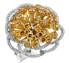 EXTRA LARGE 4.25CT WHITE & FANCY YELLOW DIAMOND 18K 2 TONE GOLD HANDCRAFTED RING