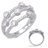 WIDE .68CT DIAMOND 14KT WHITE GOLD 3D CLASSIC THREE ROW BEZEL ETOILE FUN RING