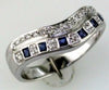 ESTATE .51CT DIAMOND & AAA SAPPHIRE 14KT WHITE GOLD 3D 2 ROW SWIRL FUN RING