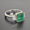 3.59CT DIAMOND & AAA EMERALD 18K 2 TONE GOLD SQUARE EMERALD CUT ENGAGEMENT RING