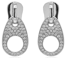 ESTATE 1.0CT DIAMOND 18K WHITE GOLD 3D ROUND OPEN TEAR DROP FUN HANGING EARRINGS