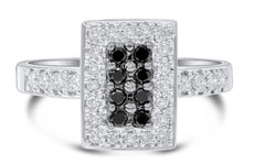 ESTATE .51CT WHITE & BLACK DIAMOND 14KT WHITE GOLD 3D PAVE RECTANGULAR FUN RING