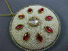 ANTIQUE LARGE 6.0CT DIAMOND AAA RUBY & PEARL ENAMEL 18KT YELLOW GOLD 3D PENDANT