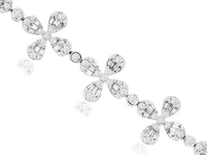 3.35CT DIAMOND 14KT WHITE GOLD 3D ROUND & BAGUETTE MULTI FLOWER TENNIS BRACELET
