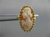 LONG ANTIQUE 14KT YELLOW GOLD LADY CAMEO SHELL FILIGREE COCKTAIL RING #19463