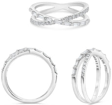 .41CT DIAMOND 14K WHITE GOLD 3D ROUND & BAGUETTE CRISS CROSS INFINITY LOVE RING