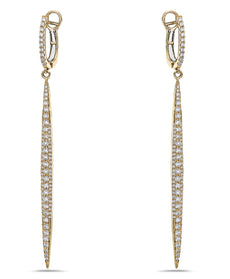 ESTATE 1.21CT DIAMOND 18KT YELLOW GOLD ELONGATED BAR LEVERBACK HANGING EARRINGS