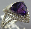 ESTATE LARGE 3.14CT DIAMOND & AAA AMETHYST 14KT WHITE GOLD 3D TRILLION HALO RING