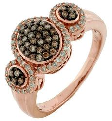 WHITE & CHOCOLATE FANCY DIAMOND 14KT ROSE GOLD 3D OVAL CLUSTER ANNIVERSARY RING