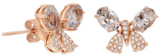 1.97CT DIAMOND & AAA MORGANITE 14KT ROSE GOLD 3D OVAL & ROUND BUTTERFLY EARRINGS