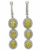 LARGE 3.94CT WHITE & FANCY YELLOW DIAMOND 18KT 2 TONE GOLD OVAL 3 STONE EARRINGS