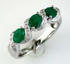 1.29CT DIAMOND & AAA EMERALD 14KT WHITE GOLD OVAL 3 STONE SWIRL ANNIVERSARY RING