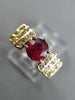 1.15CT DIAMOND & AAA RUBY 14K YELLOW GOLD 6 PRONG PYRAMID ENGAGEMENT RING #27643