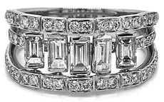 WIDE 1.68CT DIAMOND 18KT WHITE GOLD ROUND & BAGUETTE 3 ROW CHANNEL WEDDING RING