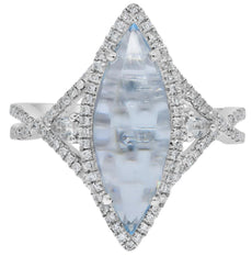 LARGE 3.56CT DIAMOND & AAA WHITE & BLUE TOPAZ 14KT WHITE GOLD CRISS CROSS RING