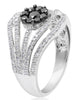ESTATE .98CT WHITE AND BLACK DIAMOND 14K WHITE GOLD 3D FLOWER MULTI ROW FUN RING