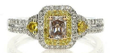 .83CT WHITE PINK & FANCY YELLOW DIAMOND 18KT TRI COLOR GOLD HALO ENGAGEMENT RING