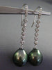 ESTATE LARGE .36CT DIAMOND 18KT WHITE GOLD AAA TAHITIAN PEARL ELONGATED EARRINGS