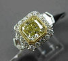 ESTATE LARGE 3.43CT GIA FANCY YELLOW DIAMOND 18KT TWO TONE GOLD ENGAGEMENT RING
