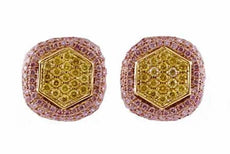 1.69CT PINK & FANCY YELLOW DIAMOND 18KT YELLOW & ROSE GOLD CLIP ON STUD EARRINGS