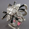 EXTRA LARGE 3.94CT DIAMOND & BLACK ENAMEL 18K WHITE GOLD 3D FLOWER COCKTAIL RING