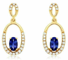 ESTATE .65CT DIAMOND & AAA TANZANITE 14KT YELLOW GOLD 3D ETOILE HANGING EARRINGS