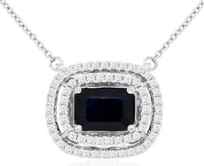 1.42CT DIAMOND & AAA SAPPHIRE 14KT WHITE GOLD EMERALD CUT DOUBLE OVAL NECKLACE