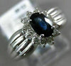 ESTATE .76CT DIAMOND & AAA SAPPHIRE 14KT WHITE GOLD 3D OVAL HALO FLOWER FUN RING