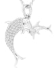 ESTATE .22CT DIAMOND 14KT WHITE GOLD 3D DOUBLE DOLPHIN FUN LOVE FLOATING PENDANT