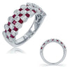 WIDE 2.36CT DIAMOND & AAA RUBY 14K WHITE GOLD CLASSIC MULTI ROW ANNIVERSARY RING