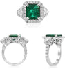 LARGE 6.15CT DIAMOND & AAA EMERALD 18KT WHITE GOLD SQUARE ROUND & TRILLION RING