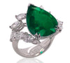 LARGE 7.37CT DIAMOND & AAA EMERALD PLATINUM PEAR SHAPE & MARQUISE FUN RING
