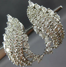 ESTATE LARGE 5.0CT DIAMOND 14K WHITE GOLD 3D MULTI LEAF CLIP ON HANGING EARRINGS