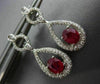 ESTATE 2.33CT DIAMOND & RUBY 18K WHITE GOLD 3D PEAR ETOILE PAVE HANGING EARRINGS