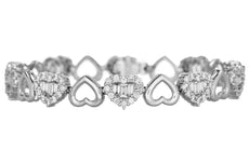 3.79CT DIAMOND 18KT WHITE GOLD 3D ROUND & BAGUETTE MULTI HEART ETERNITY BRACELET