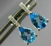 ESTATE 2.02CT DIAMOND & AAA BLUE TOPAZ 14K WHITE GOLD TEAR DROP HANGING EARRINGS