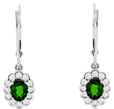 1.18CT DIAMOND & AAA RUSSALITE 14KT WHITE GOLD FLOWER LEVERBACK HANGING EARRINGS
