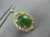 ANTIQUE LARGE 14KT YELLOW GOLD SOLITAIRE AAA OVAL JADE FILIGREE PENDANT #22662