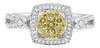 .59CT WHITE & FANCY YELLOW DIAMOND 18KT 2 TONE GOLD CLUSTER FLOWER FILIGREE RING