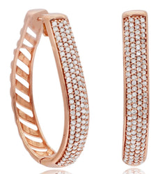 .56CT DIAMOND 14KT ROSE GOLD 3D ROUND MULTI ROW PAVE OVAL HOOP HANGING EARRINGS