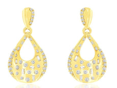 .33CT DIAMOND 14K YELLOW GOLD ROUND & BAGUETTE ETOILE TEAR DROP HANGING EARRINGS