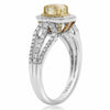 GIA 1.64CT WHITE & FANCY YELLOW DIAMOND 18KT 2 TONE GOLD 3D HALO ENGAGEMENT RING